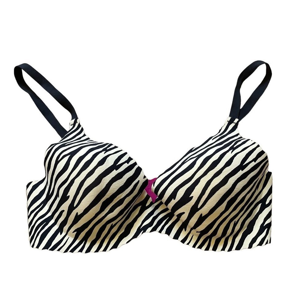 Maidenform Zebra Print Pink Contrast Light Padding Underwire Scalloped Edge 36D